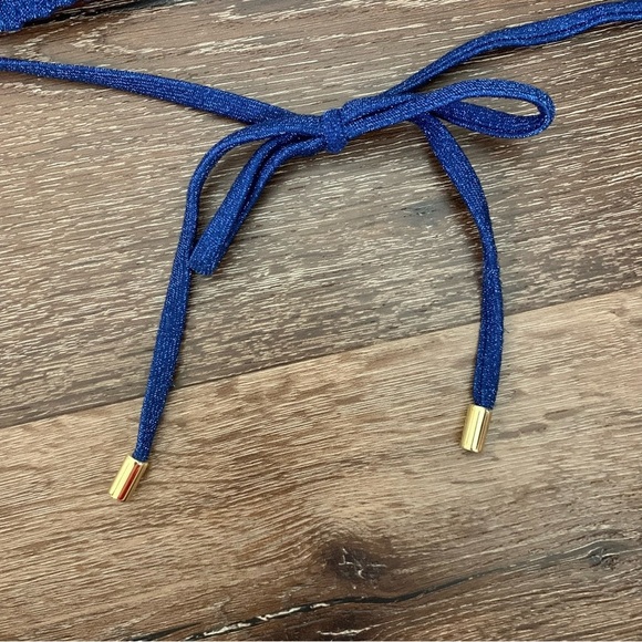 Monday swimwear Womens blue shimmer triangle tie neck / tie back bikini top S - Picture 3 of 7